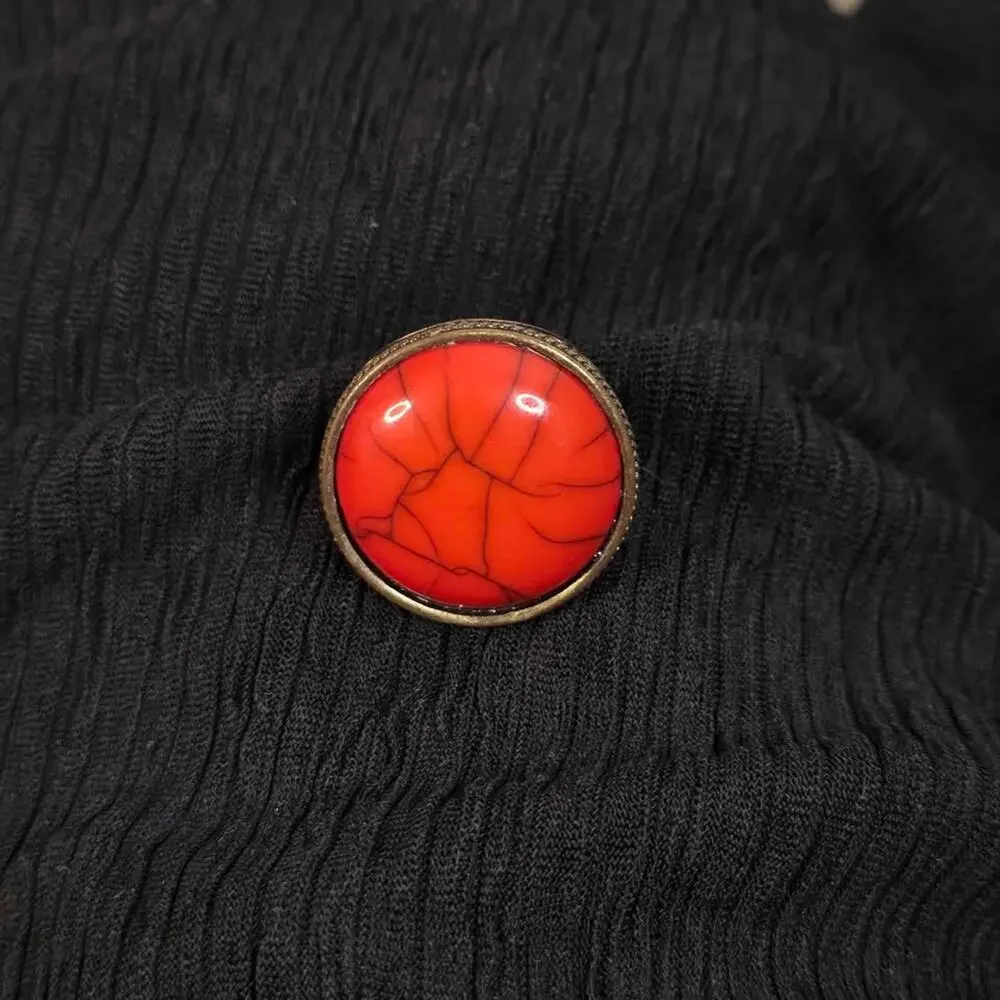 Vintage Orange Stone Statement Ring Boho Festival Gothic Cocktail Ring Size 9